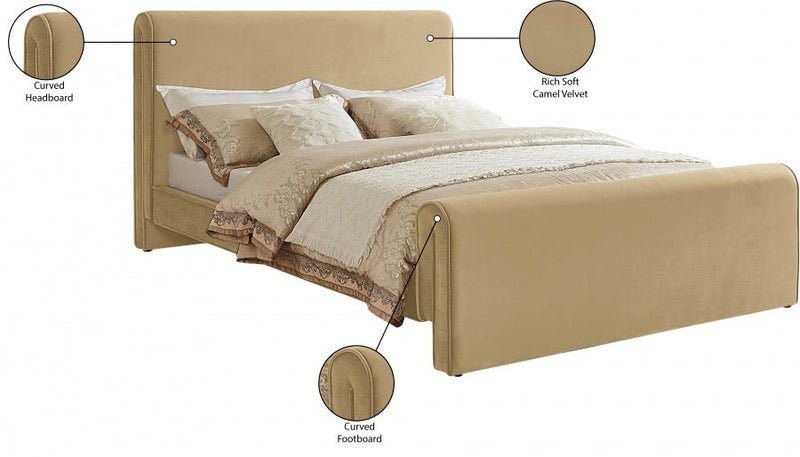 Sloan Velvet Queen Bed (3 Boxes) Camel - Gate FurnitureQueen Bed
