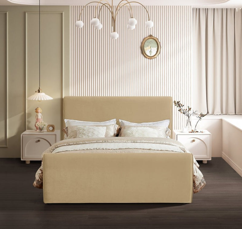 Sloan Velvet Queen Bed (3 Boxes) Camel - Gate FurnitureQueen Bed
