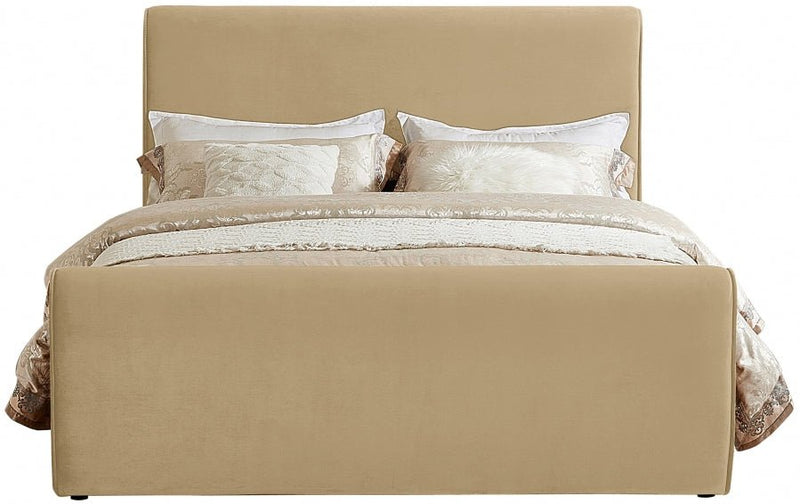 Sloan Velvet Queen Bed (3 Boxes) Camel - Gate FurnitureQueen Bed