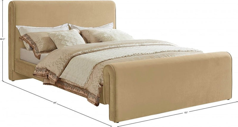 Sloan Velvet Queen Bed (3 Boxes) Camel - Gate FurnitureQueen Bed