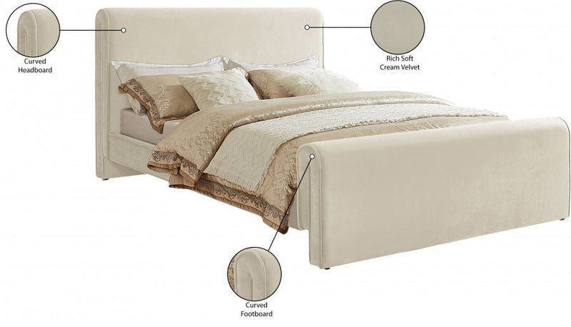 Sloan Velvet Queen Bed (3 Boxes) Cream - Gate FurnitureQueen Bed