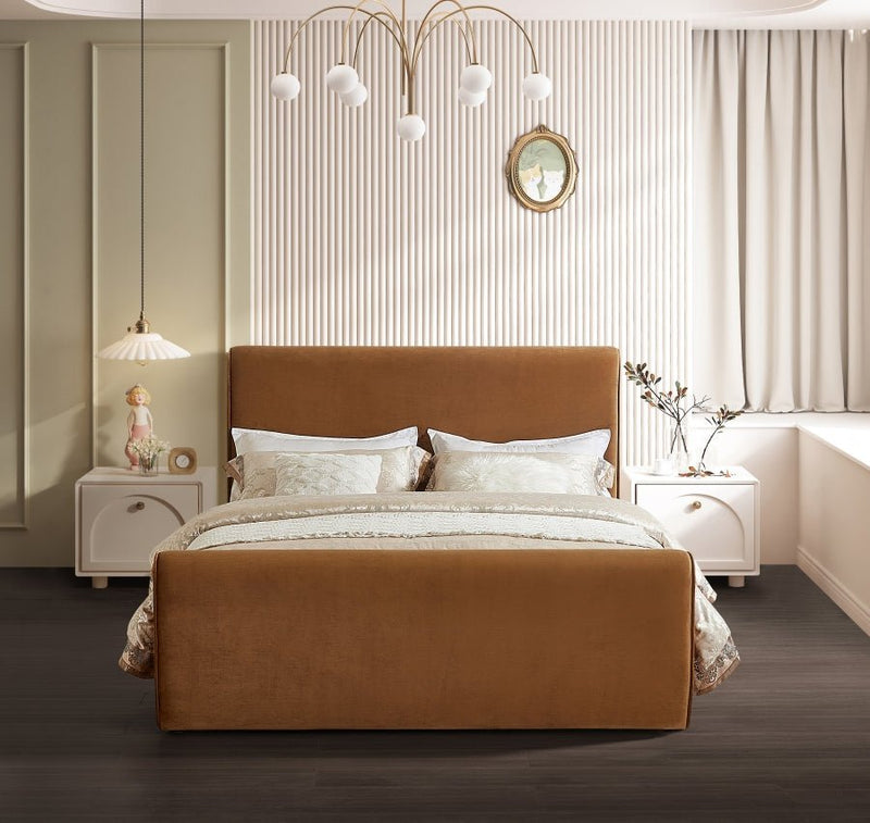 Sloan Velvet Queen Bed (3 Boxes) Saddle - Gate FurnitureQueen Bed
