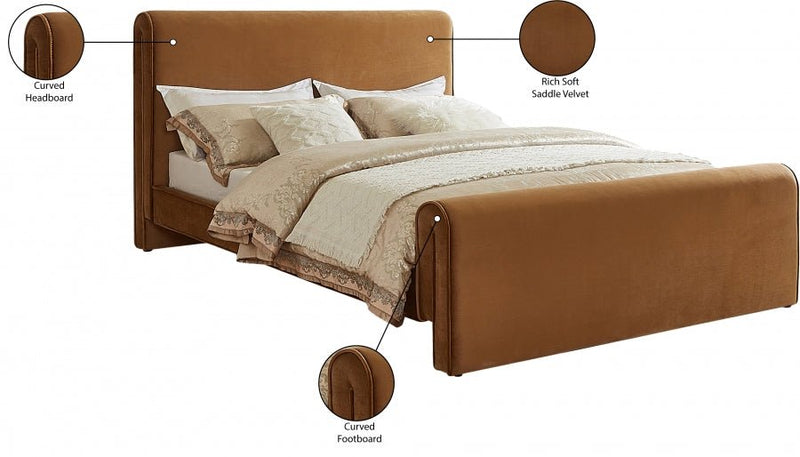 Sloan Velvet Queen Bed (3 Boxes) Saddle - Gate FurnitureQueen Bed