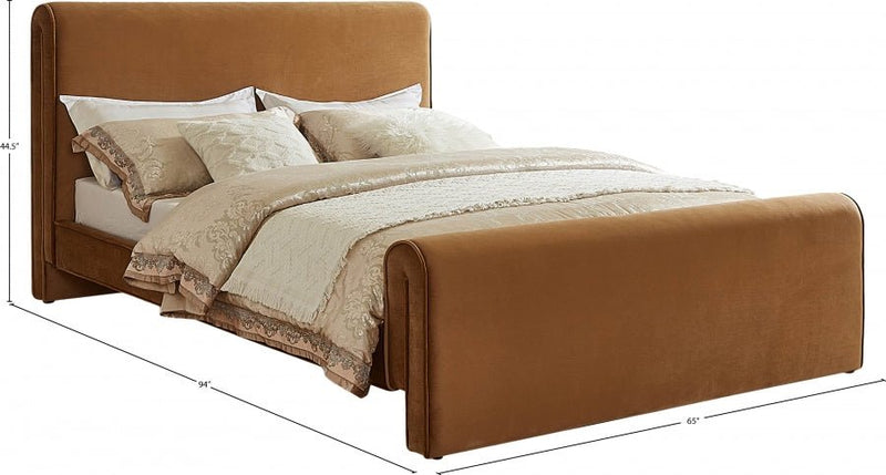 Sloan Velvet Queen Bed (3 Boxes) Saddle - Gate FurnitureQueen Bed
