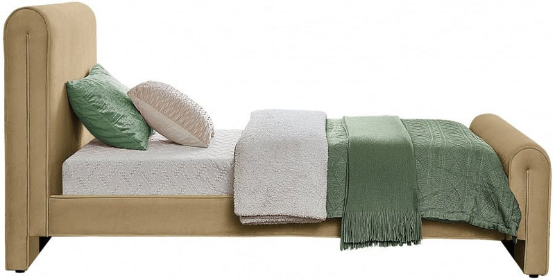 Sloan Velvet Twin Bed (3 Boxes) Camel - Gate FurnitureTwin Bed