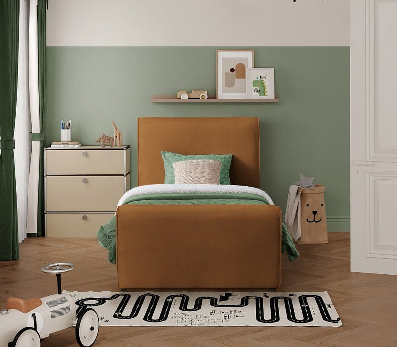 Sloan Velvet Twin Bed (3 Boxes) Saddle - Gate FurnitureTwin Bed