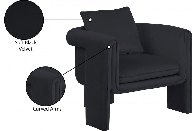 Sloan Velvet Upholstered Accent Chair in Black - 424Black
