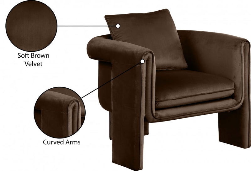 Sloan Velvet Upholstered Accent Chair in Brown - 424Brown