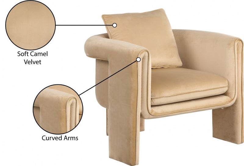 Sloan Velvet Upholstered Accent Chair in Camel - 424Camel