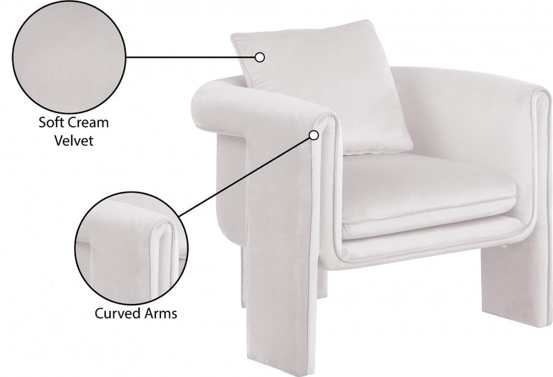 Sloan Velvet Upholstered Accent Chair in Cream - 424Cream