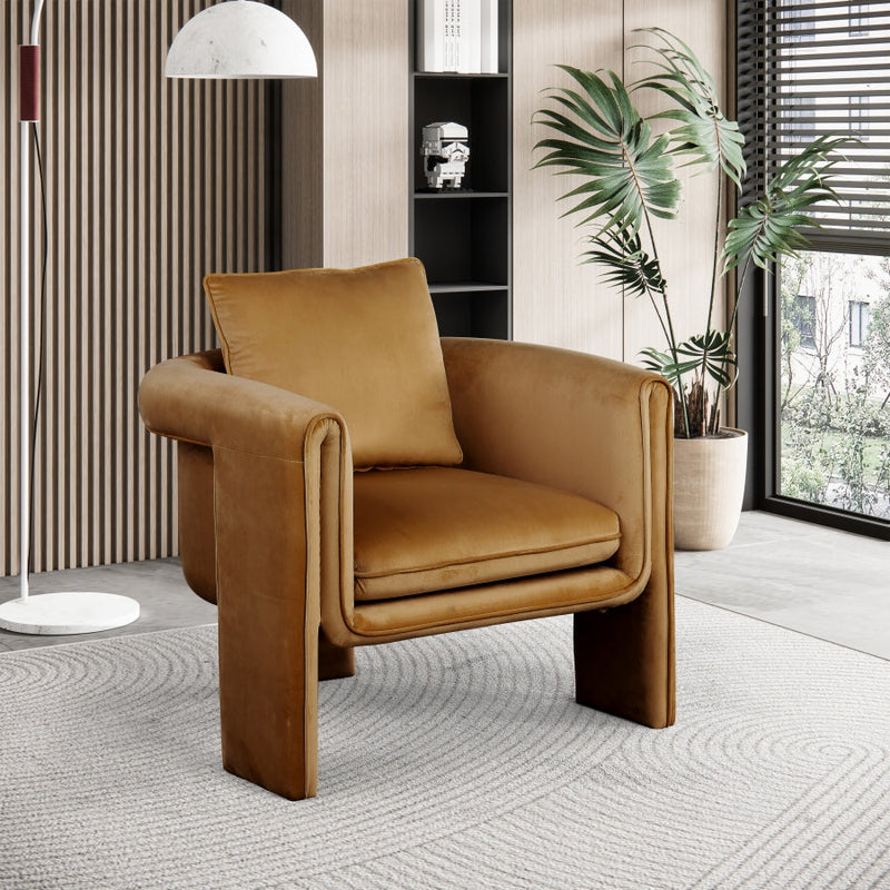 Sloan Velvet Upholstered Accent Chair in Saddle - 424Saddle