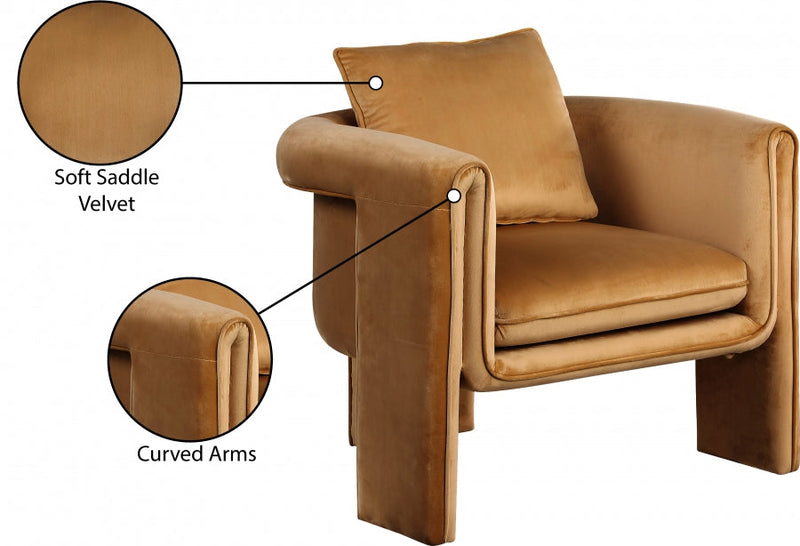 Sloan Velvet Upholstered Accent Chair in Saddle - 424Saddle