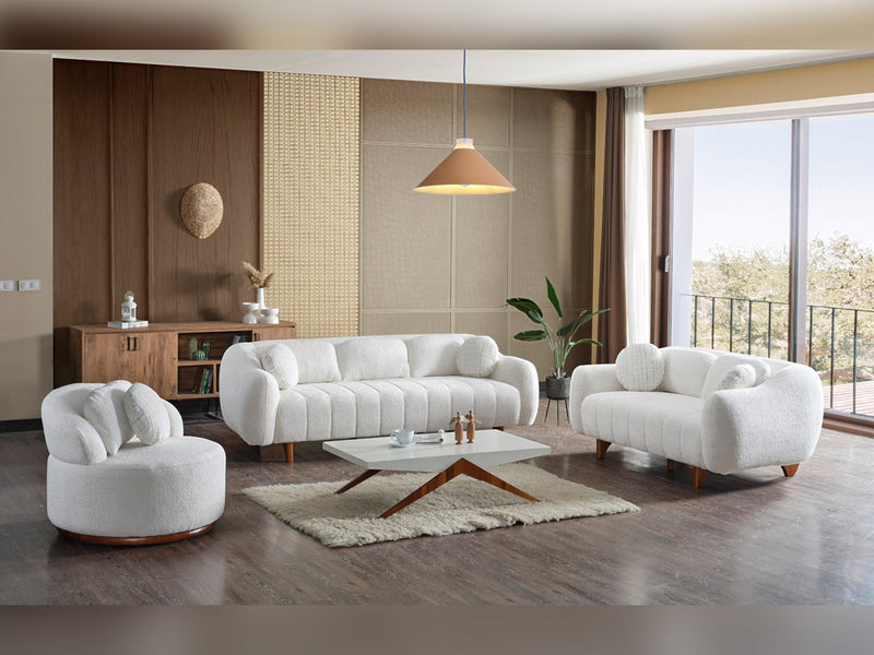 Snowy 3-pieces (Sofa & Loveseat & Swivel Chair) Livingroom Set Cream in Cream - 101-SNO-ROMAC-321