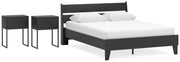Socalle Queen Panel Platform Bed with 2 Nightstands in Black - PKG019064