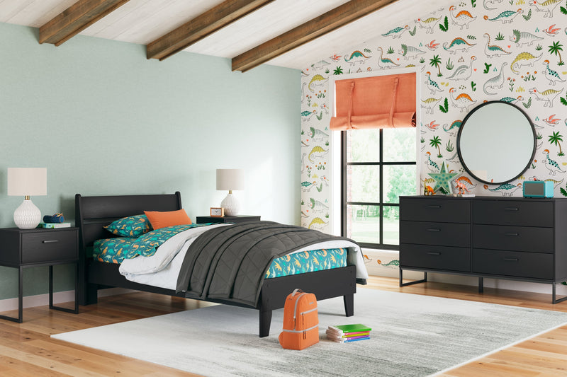 Socalle Twin Panel Platform Bed with Dresser and 2 Nightstands in Black - PKG019057