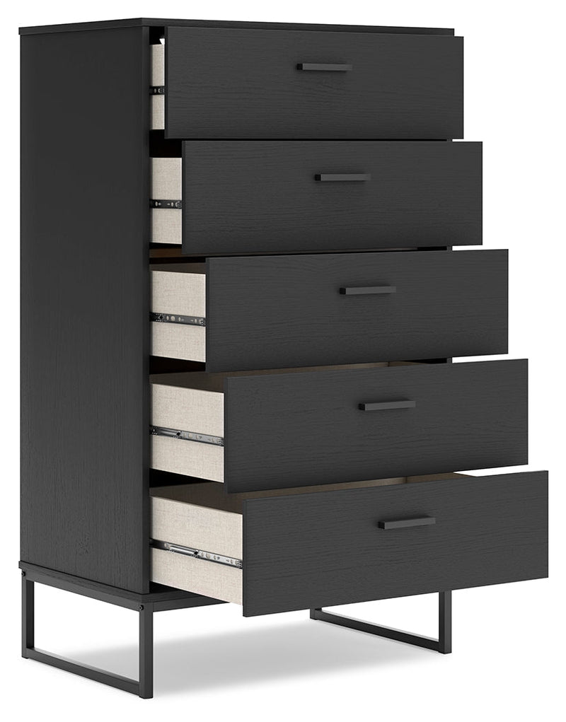 Socalle Twin Panel Platform Bed with Dresser, Chest and Nightstand in Black - PKG018871