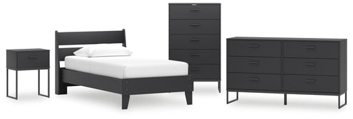 Socalle Twin Panel Platform Bed with Dresser, Chest and Nightstand in Black - PKG018871