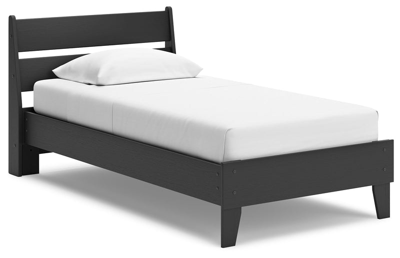 Socalle Twin Panel Platform Bed with Dresser, Chest and Nightstand in Black - PKG018871