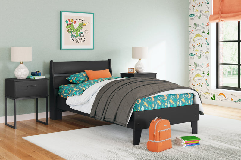 Socalle Twin Panel Platform Bed with Nightstand in Black - PKG018969