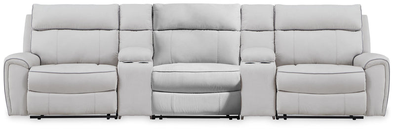Social Pointe Pearl/Ash 5-Piece Reclining Sectional with Storage Consoles - PC98802S39