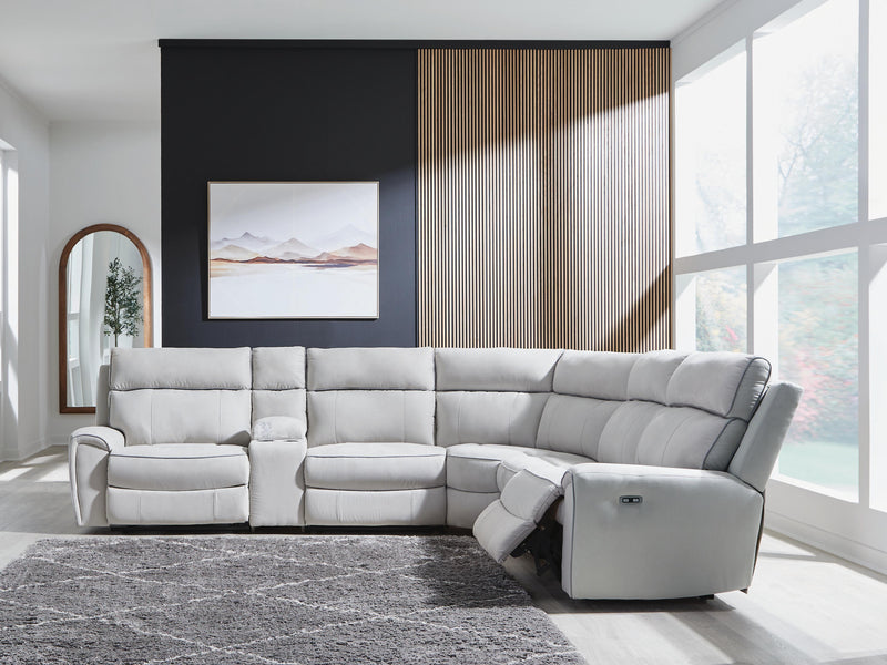 Social Pointe Pearl/Ash 6-Piece Reclining Sectional with Storage Console - PC98802S36