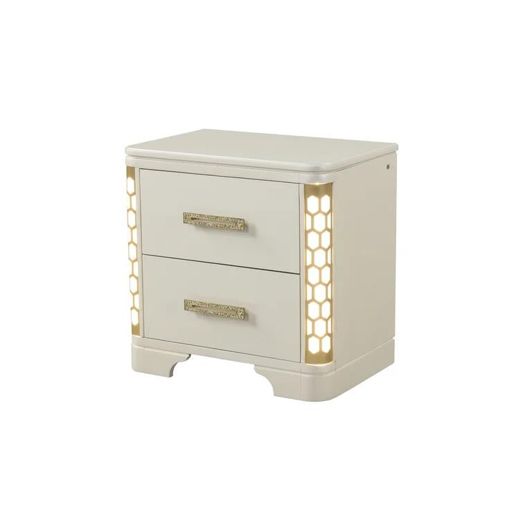 Sofia - 2 Drawers Beige Nightstand with LED Light - B243-N