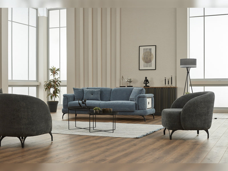Sofy  3-pieces (Sofa & Loveseat & Chair) Livingroom in Cream - Green - 200-SIM-SOF-ERATO01-ERATO11-321