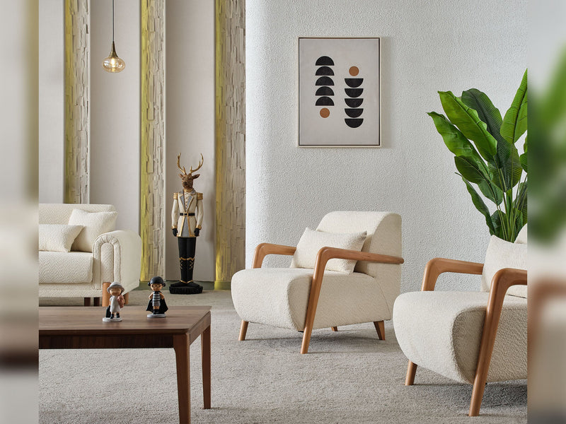 Soho 4-pieces (2 Sofa & 2 Chair) Livingroom Set Cream in Cream - 101-SOH-IST03-3311