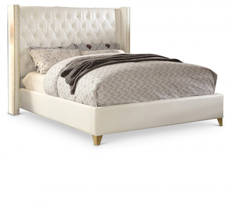 Soho White Bonded Leather Queen Bed White - Gate FurnitureQueen Bed
