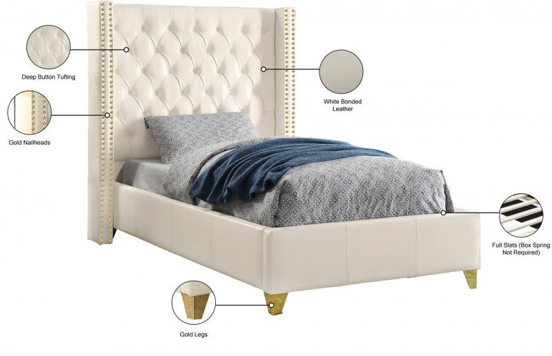 Soho White Bonded Leather Twin Bed White - Gate FurnitureTwin Bed