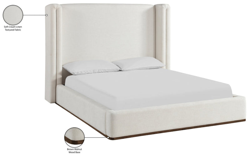 Solange Linen Textured Fabric Upholstered Full Bed in Cream - SolangeCream-F