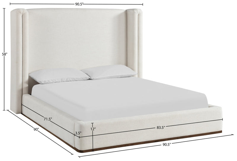 Solange Linen Textured Fabric Upholstered King Bed in Cream - SolangeCream-K