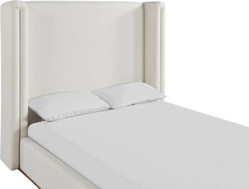 Solange Linen Textured Fabric Upholstered King Bed in Cream - SolangeCream-K