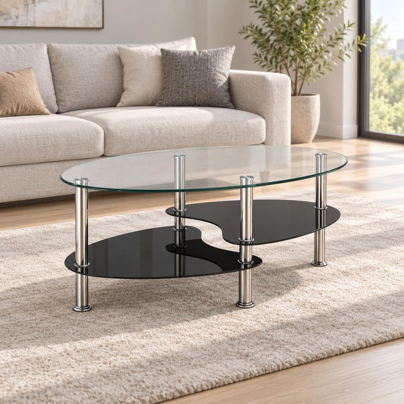 Solara - Black Coffee Table with Glass Top and Chrome Legs - T526-C-Table