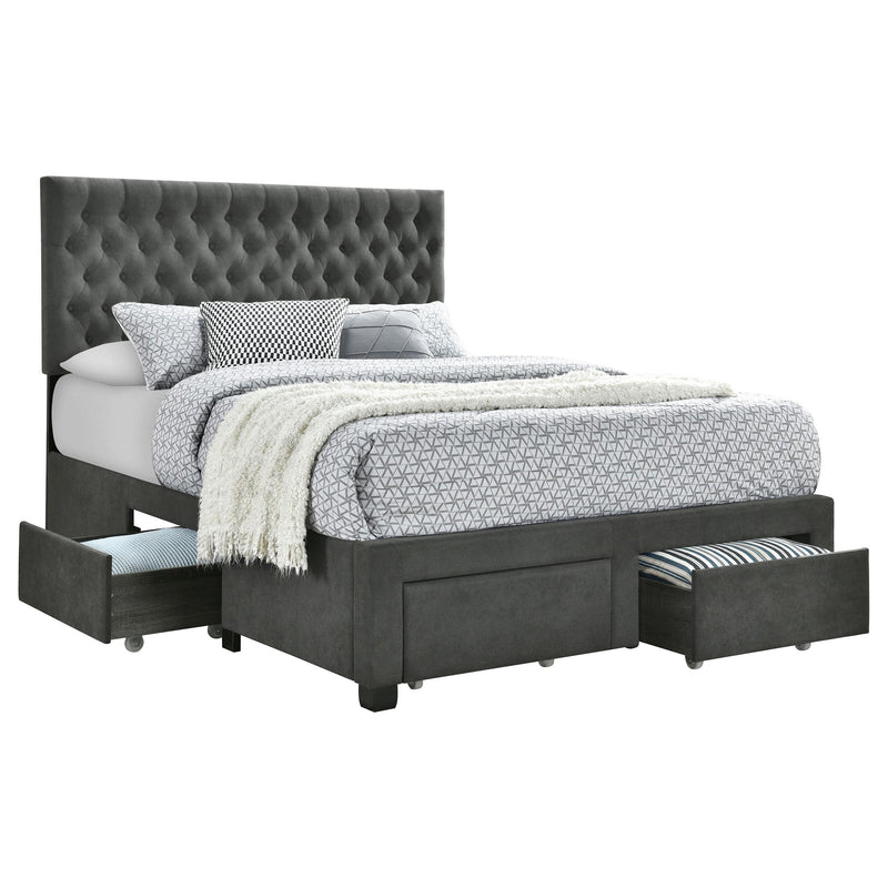Soledad Upholstered Queen Storage Panel Bed Grey - 305877Q