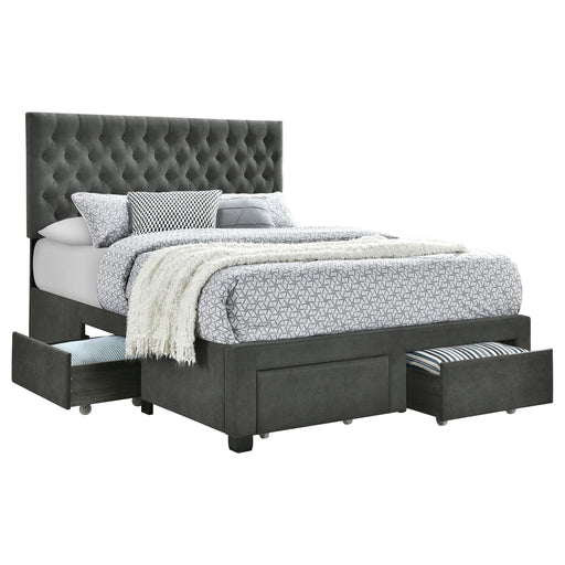 Soledad Upholstered Queen Storage Panel Bed Grey - 305877Q