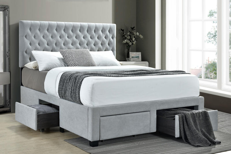 Soledad Upholstered Queen Storage Panel Bed Light Grey - 305878Q
