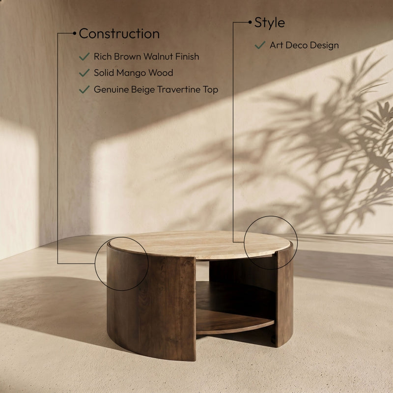 Solstice Travertine And Mango Wood Coffee Table in Brown - 77016Brown-CT