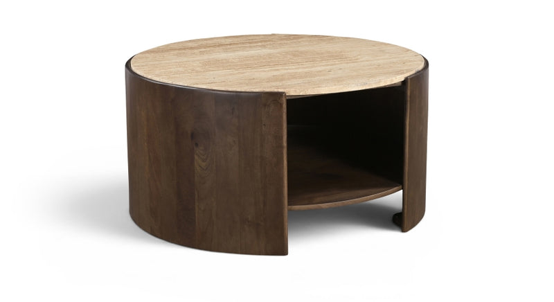 Solstice Travertine And Mango Wood Coffee Table in Brown - 77016Brown-CT