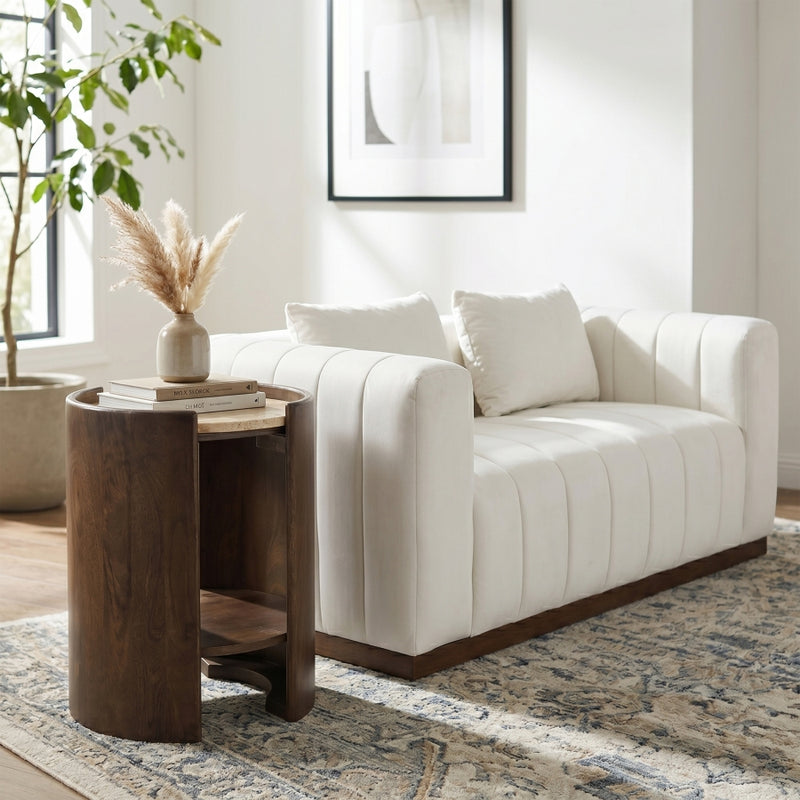 Solstice Travertine And Mango Wood End Table in Brown - 77016Brown-ET