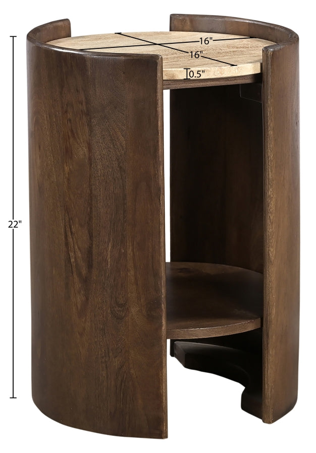 Solstice Travertine And Mango Wood End Table in Brown - 77016Brown-ET