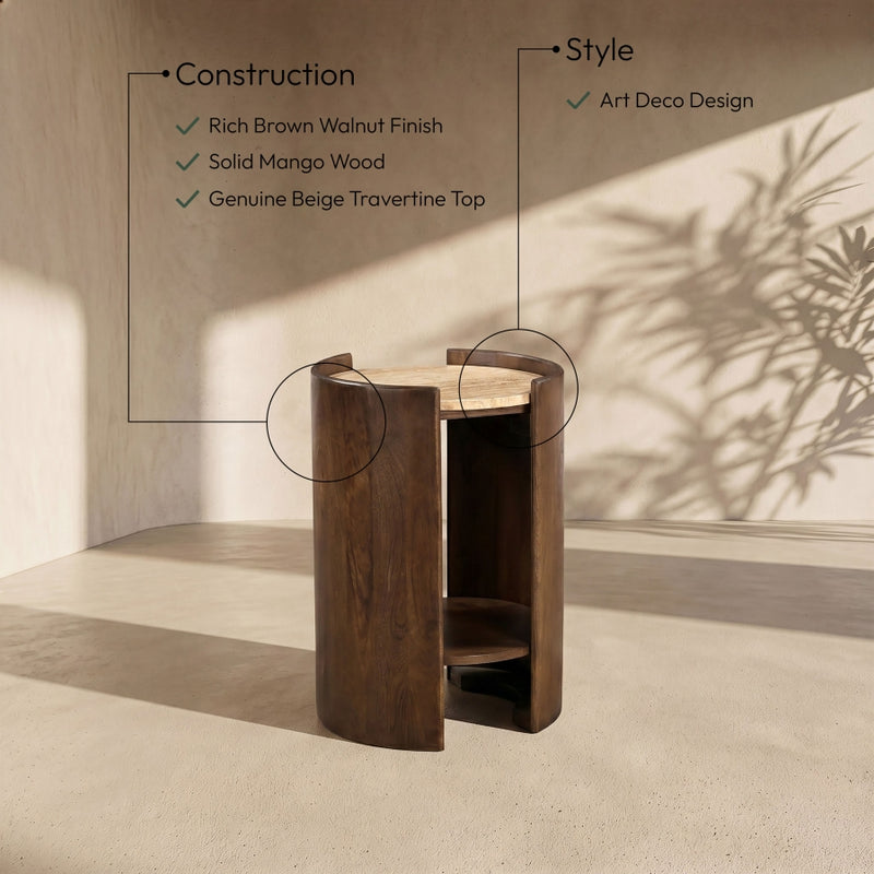 Solstice Travertine And Mango Wood End Table in Brown - 77016Brown-ET