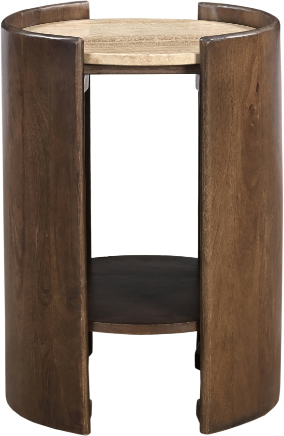 Solstice Travertine And Mango Wood End Table in Brown - 77016Brown-ET