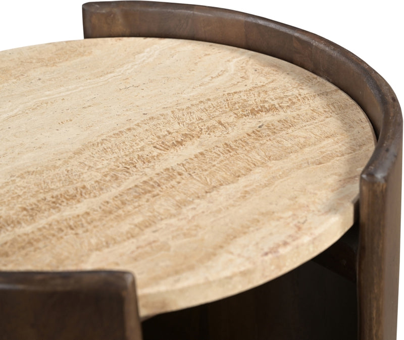 Solstice Travertine And Mango Wood End Table in Brown - 77016Brown-ET