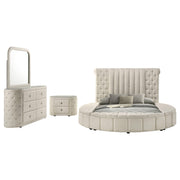Sonya 4-piece Upholstered Eastern King Bedroom Set Ivory - 360111KE-S4