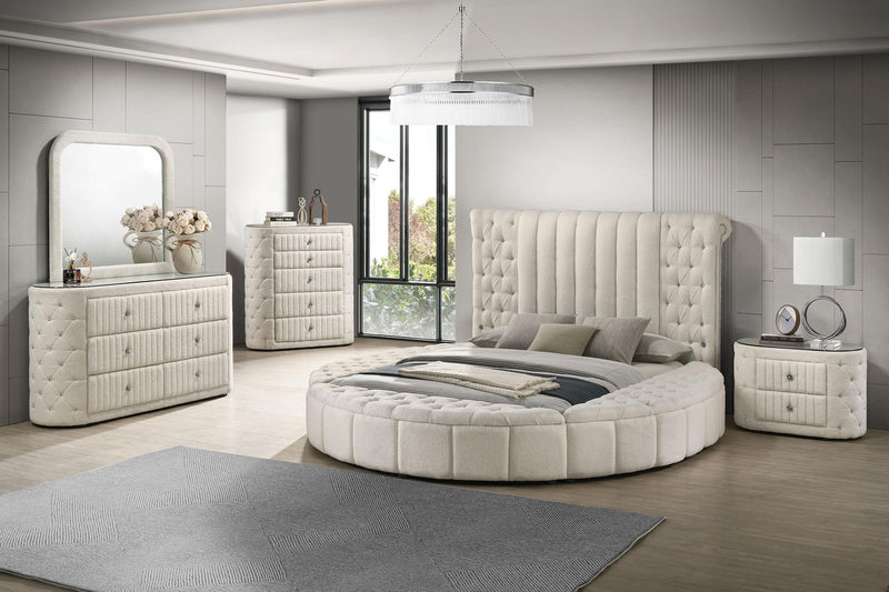 Sonya 5-piece Upholstered Eastern King Bedroom Set Ivory - 360111KE-S5