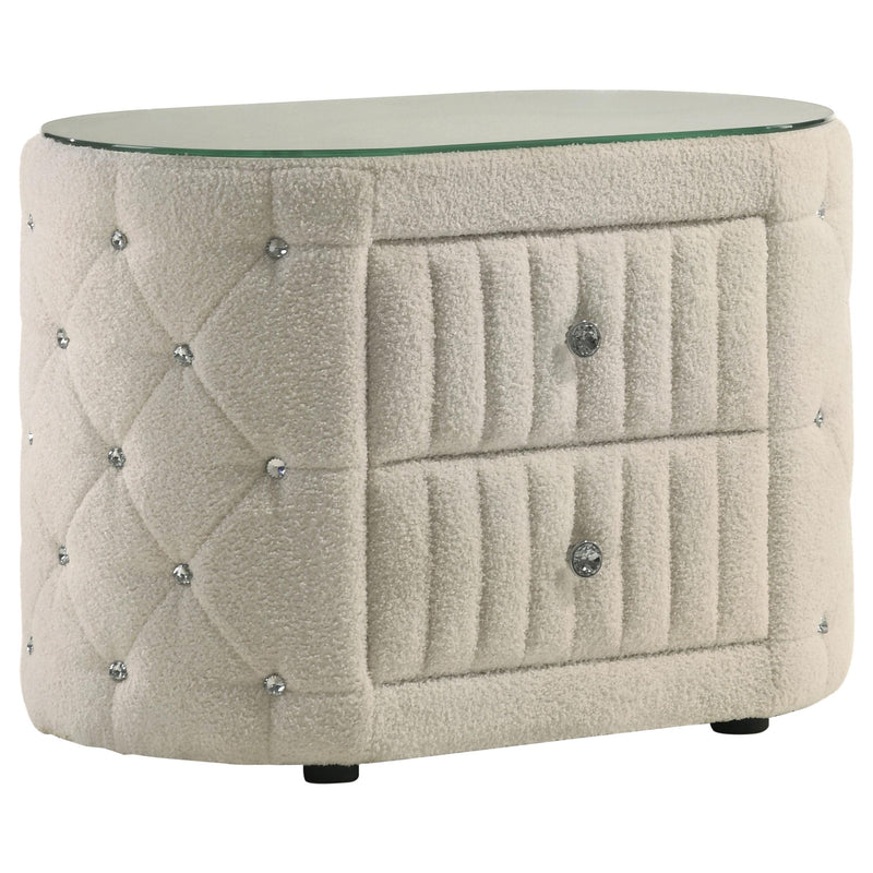 Sonya 5-piece Upholstered Eastern King Bedroom Set Ivory - 360111KE-S5