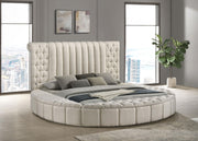 Sonya Upholstered Eastern King Round Storage Bed Ivory - 360111KE