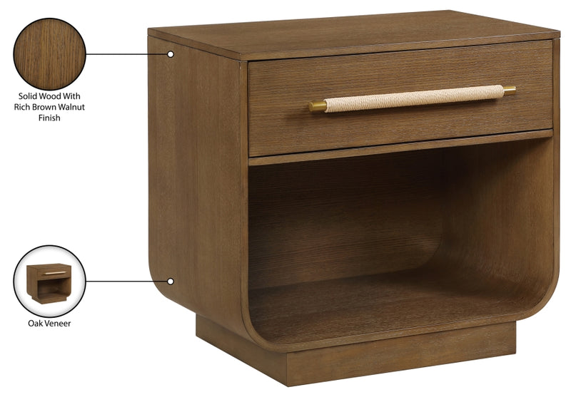 Sorell 28" Rattan Handle And Solid Wood Nightstand in Brown - 66014Brown-NS