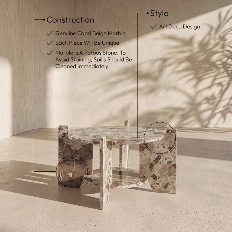 Soriano Genuine Marble Coffee Table in Beige - 77008Beige-CT